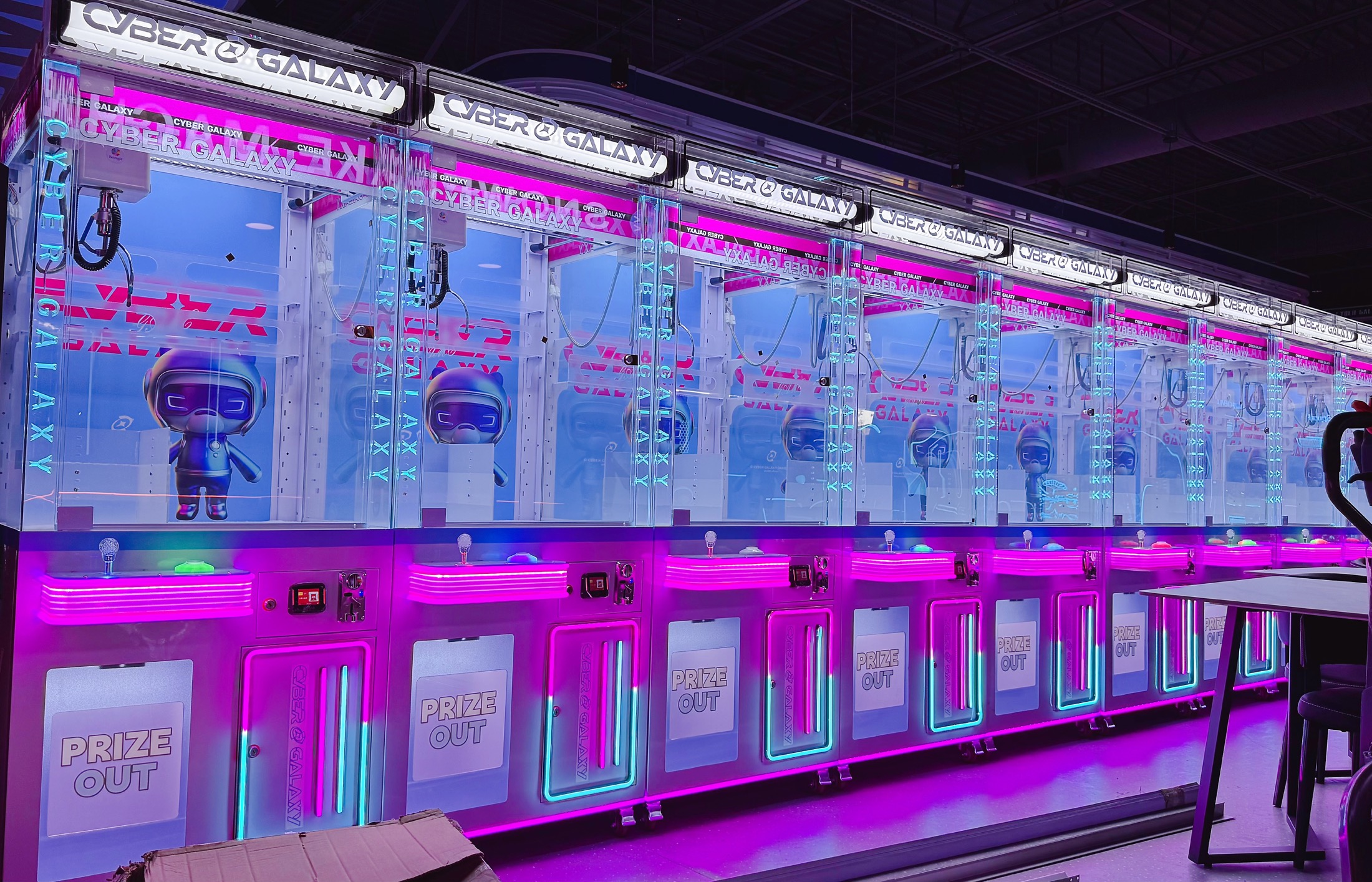 Prize machine wall inside Cyber Galaxy Arcade