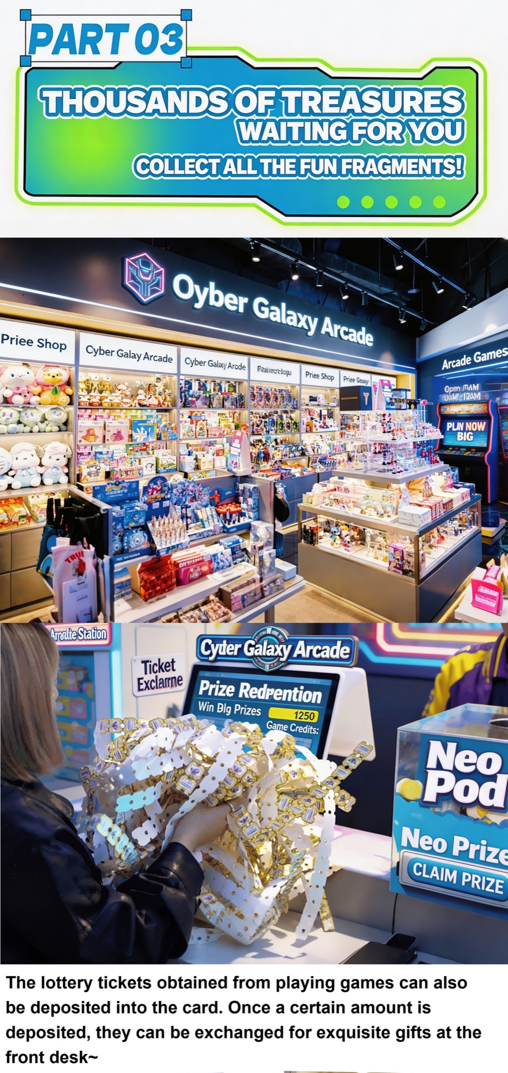 Tickets being redeemed at the Cyber Galaxy Arcade prize counter