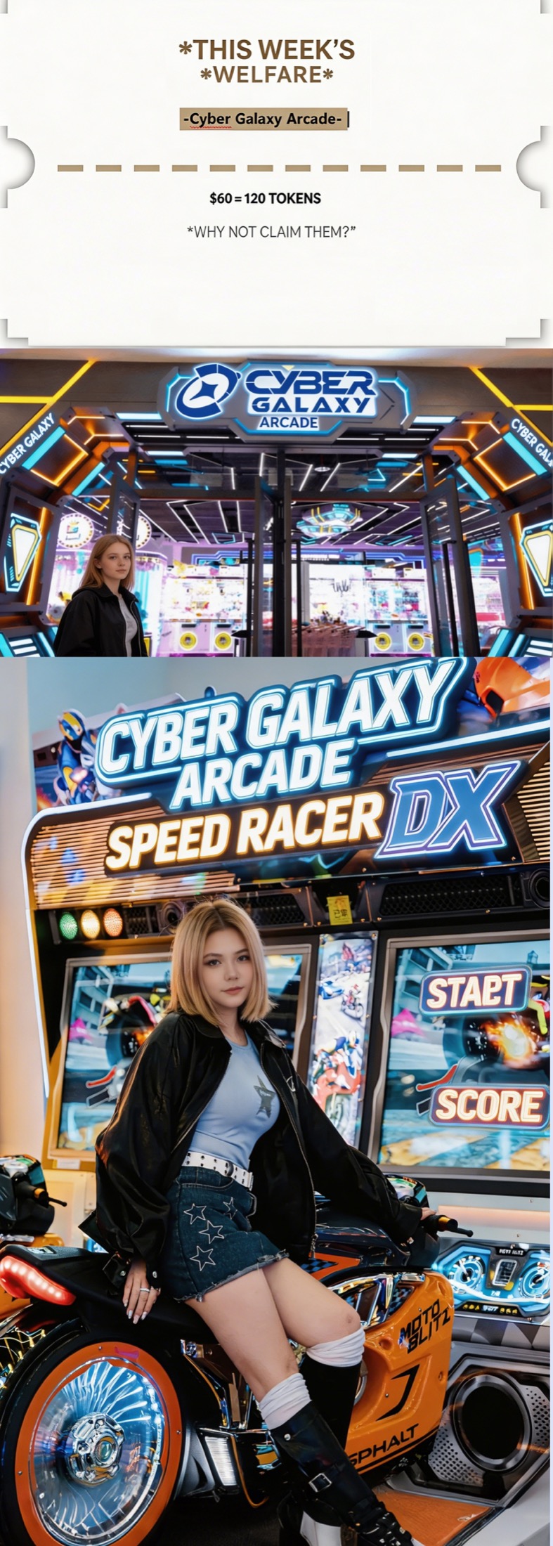 Cyber Galaxy Arcade weekly 60 dollar for 120 tokens promotion